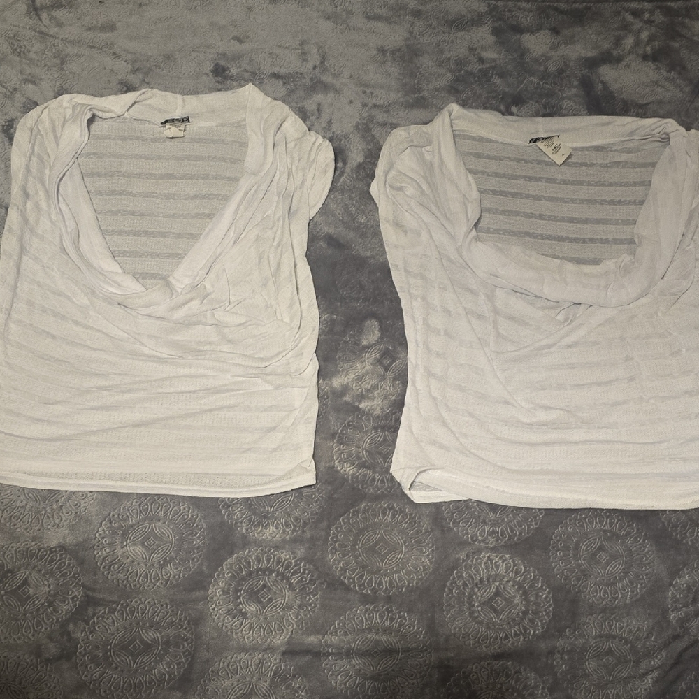 Deb White Striped Short Sleeve Top